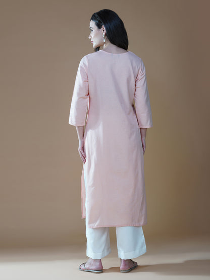 Peach Bliss Cotton Chikankari Embroidered Kurti