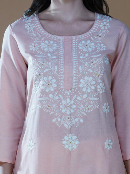 Peach Bliss Cotton Chikankari Embroidered Kurti