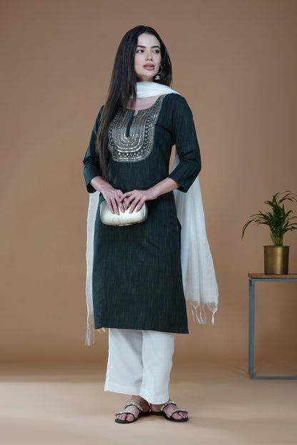 Emerald Charm Khadi Cotton Kurta