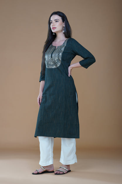 Emerald Charm Khadi Cotton Kurta