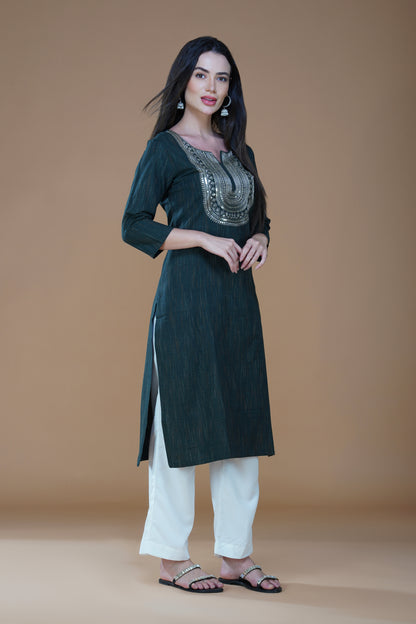 Emerald Charm Khadi Cotton Kurta