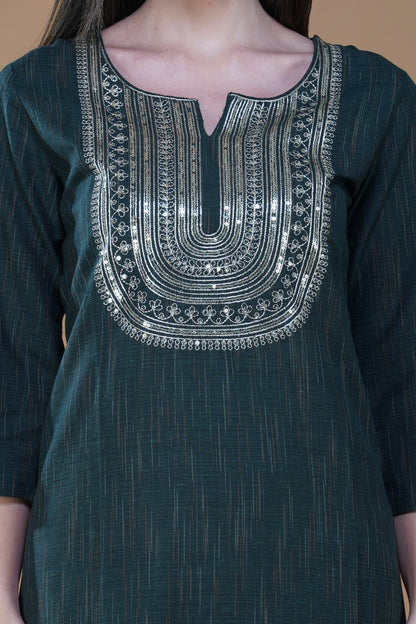 Emerald Charm Khadi Cotton Kurta