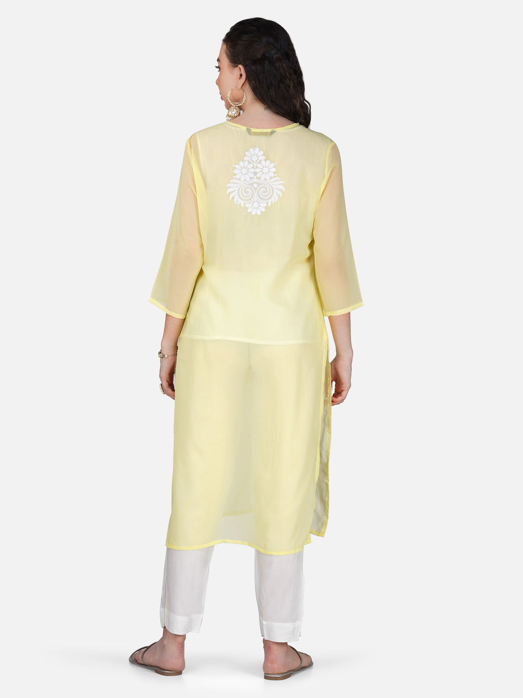 Lemon Yellow Paisley Lucknowi Chikankari Embroidered Kurta Set