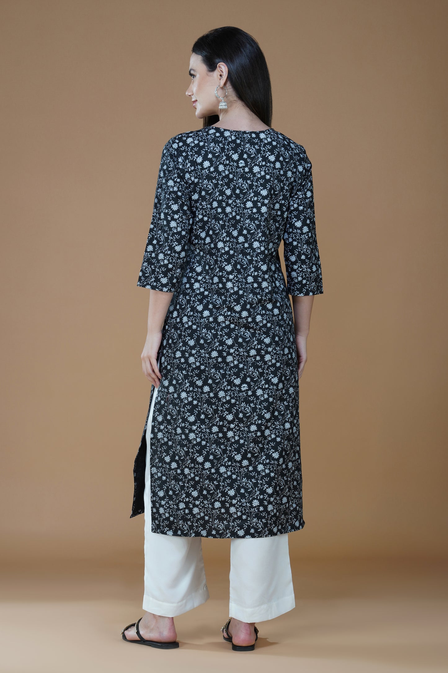 Midnight Black Floral Lucknowi Chikankari Cotton Kurta Set