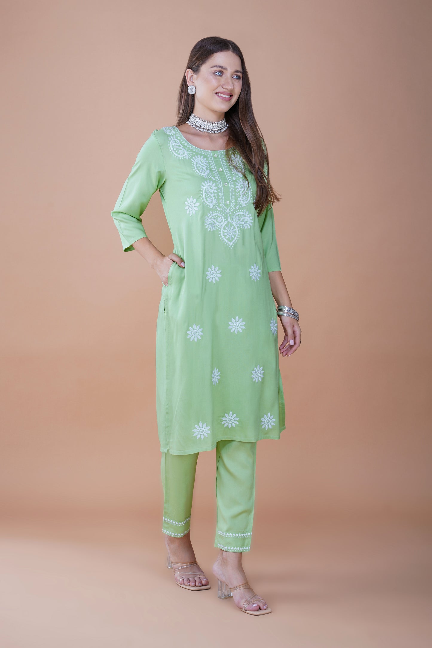 Mint Bliss Chikankari Cotton Kurta