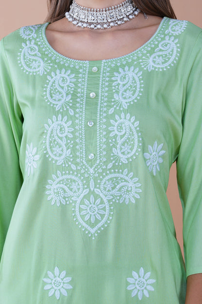 Mint Bliss Chikankari Cotton Kurta