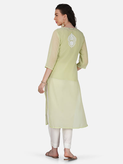 Light Green Lucknowi Chikankari Embroidered Kurta Set