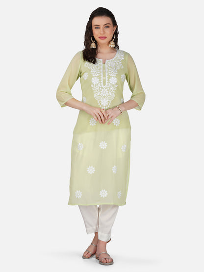 Light Green Lucknowi Chikankari Embroidered Kurta Set