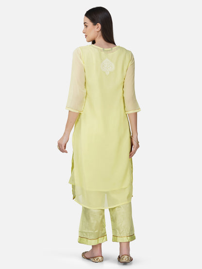 Lemon Yellow Straight Lucknowi Chikankari Kurta Set