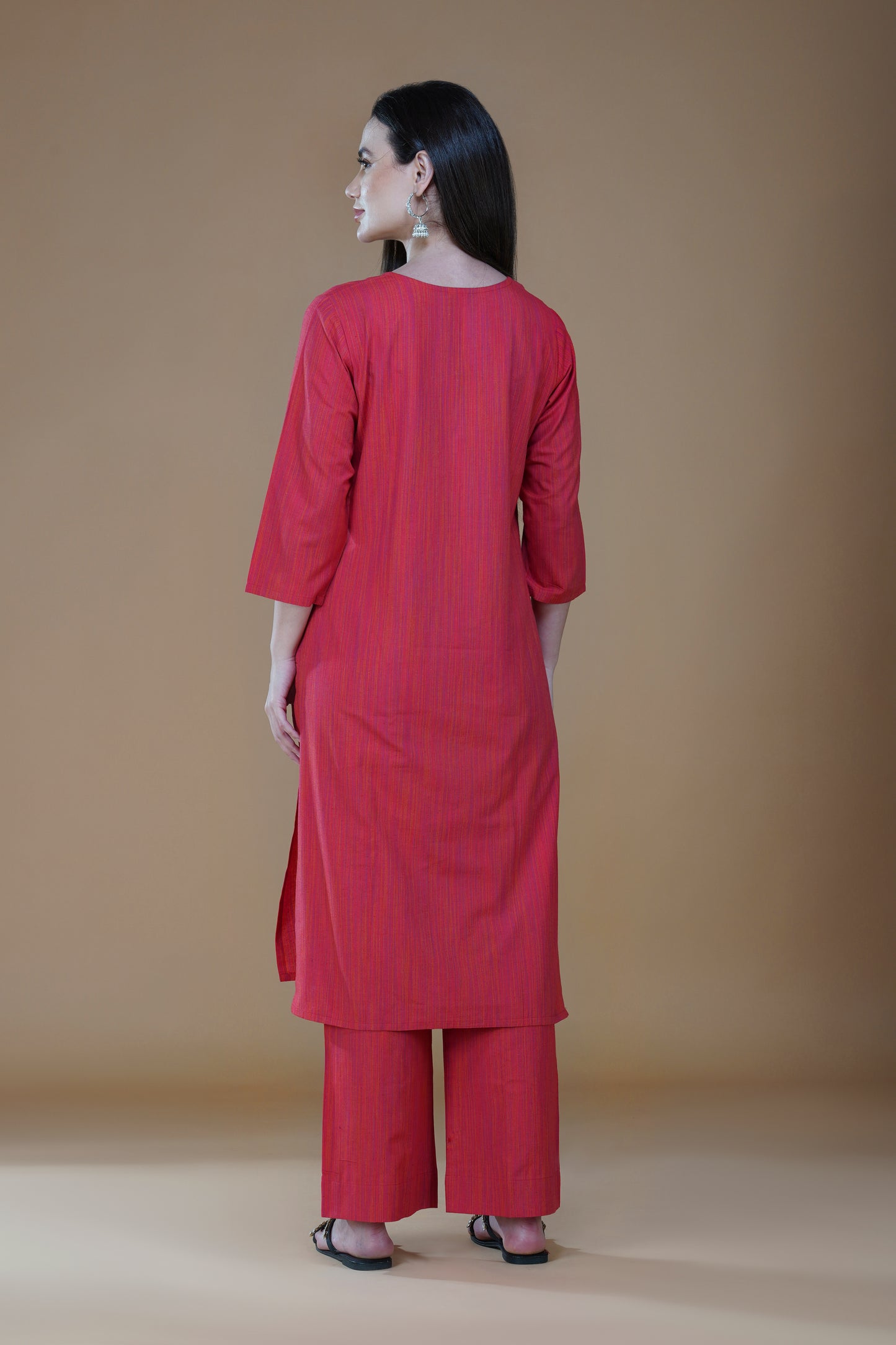 Ember Red Cotton Lucknowi Chikankari Kurta Set