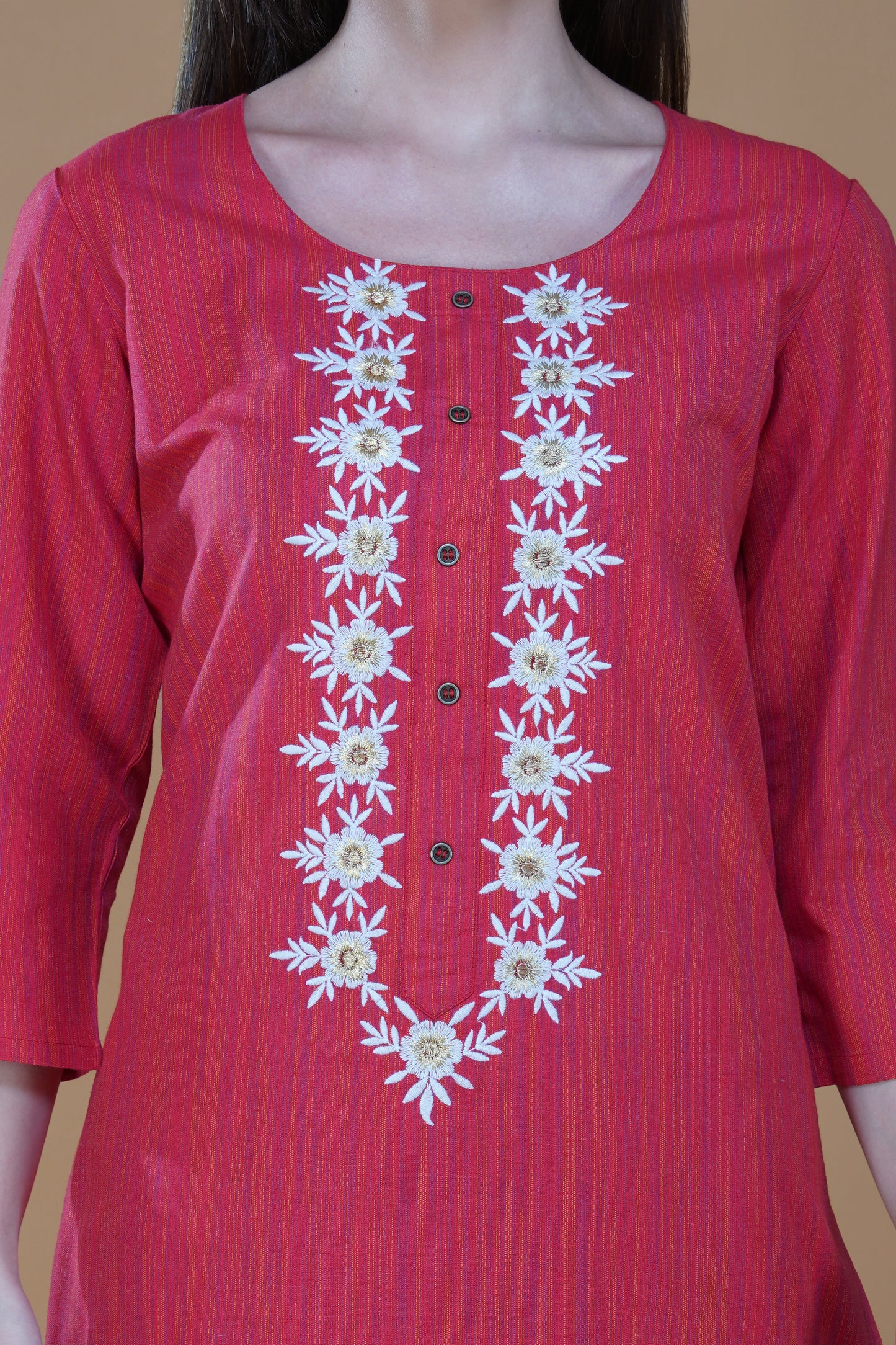 Ember Red Cotton Lucknowi Chikankari Kurta Set