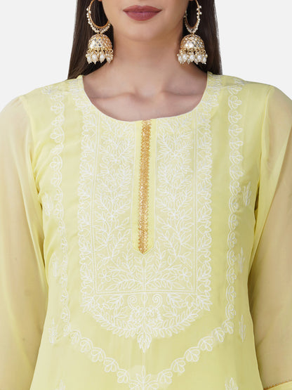 Lemon Yellow Straight Lucknowi Chikankari Kurta Set