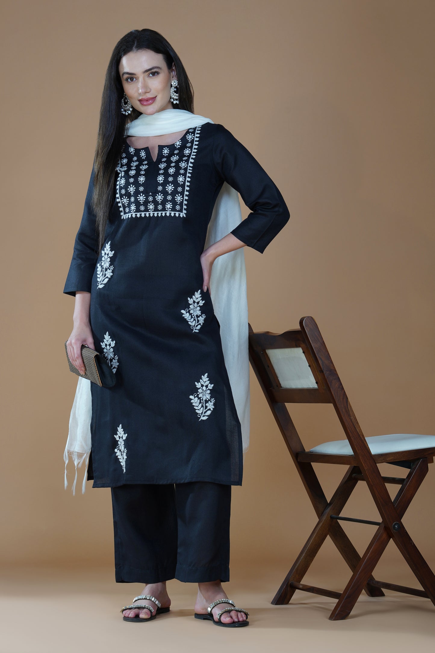 Eclipse Black Rayon Chikankari Hand-Embroidered Kurta Set