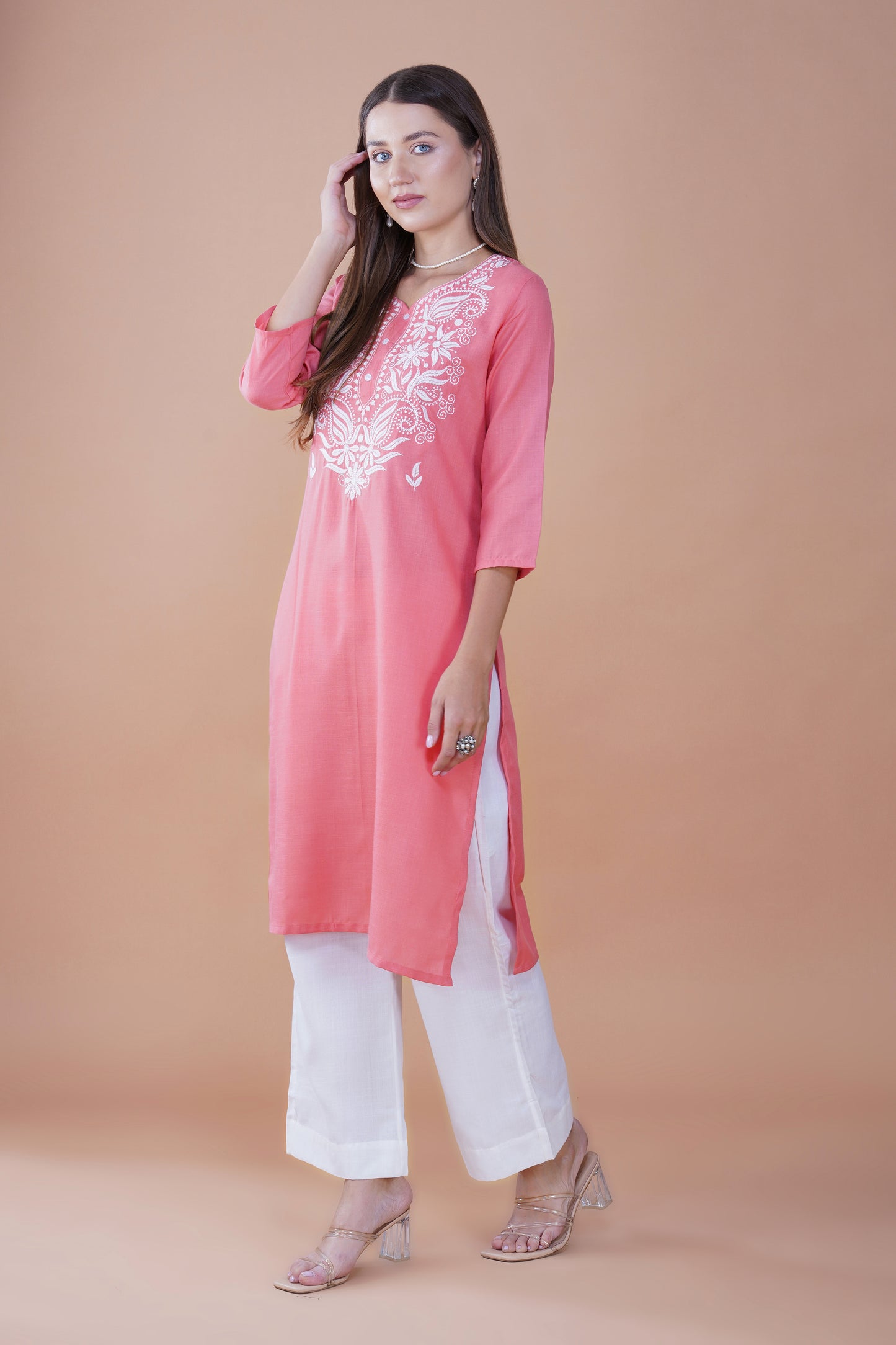 Rosy Radiance Chikankari Kurta