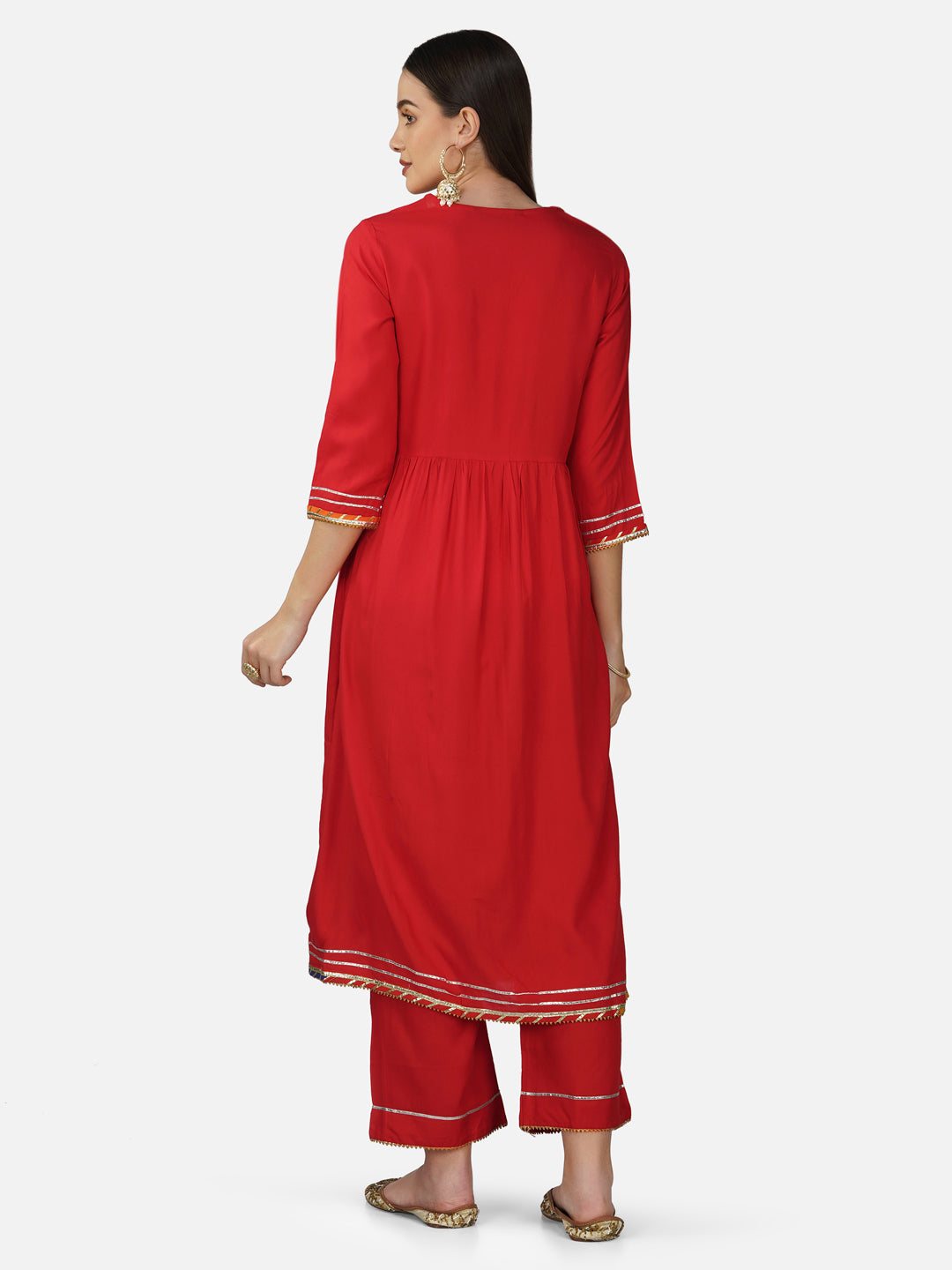 Red V-Neck Alia Cut Kurta Set