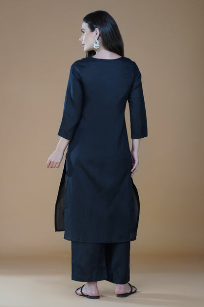 Eclipse Black Rayon Chikankari Hand-Embroidered Kurta Set