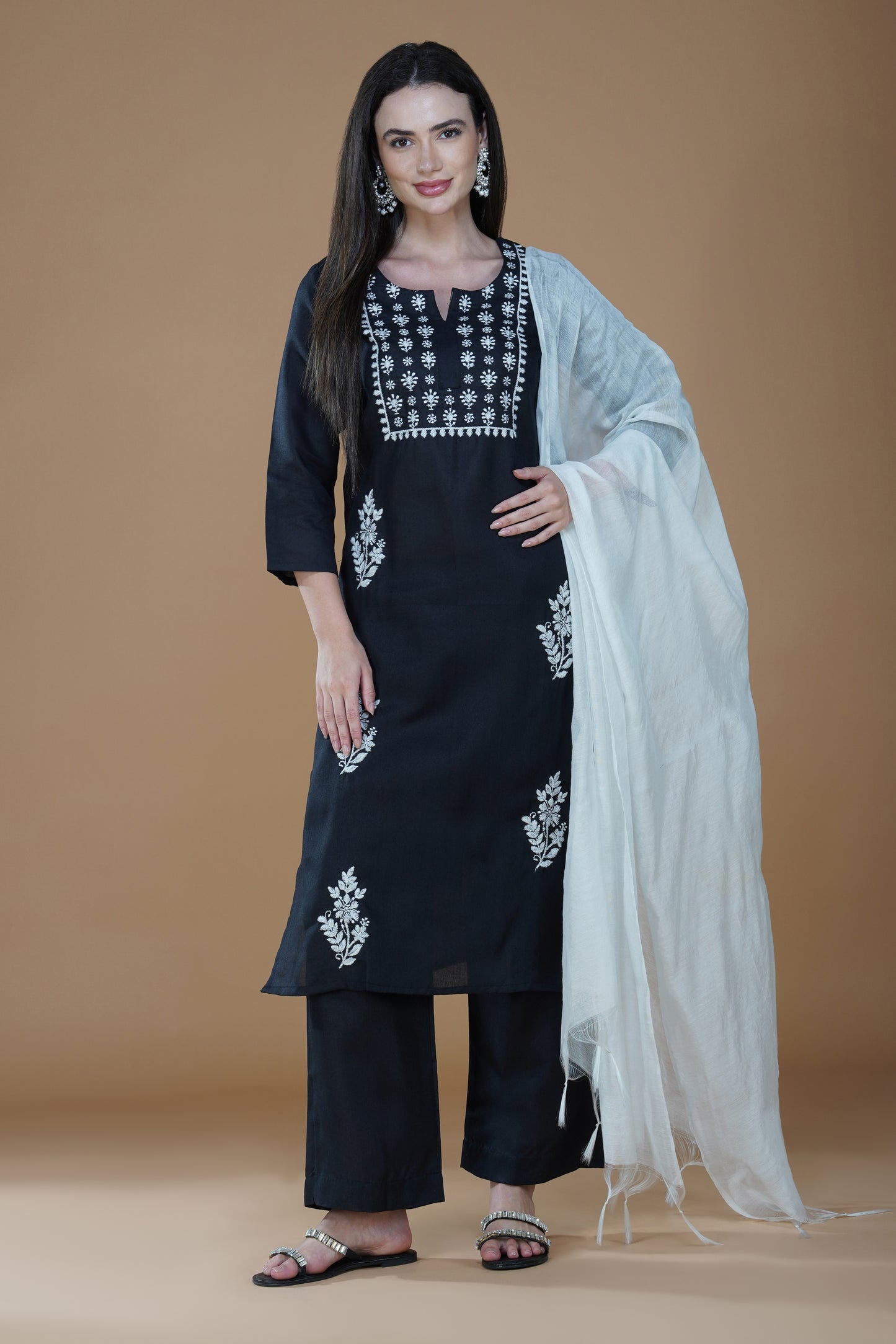 Eclipse Black Rayon Chikankari Hand-Embroidered Kurta Set