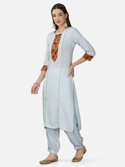 Light Blue Benarasi Border Straight Kurta Set