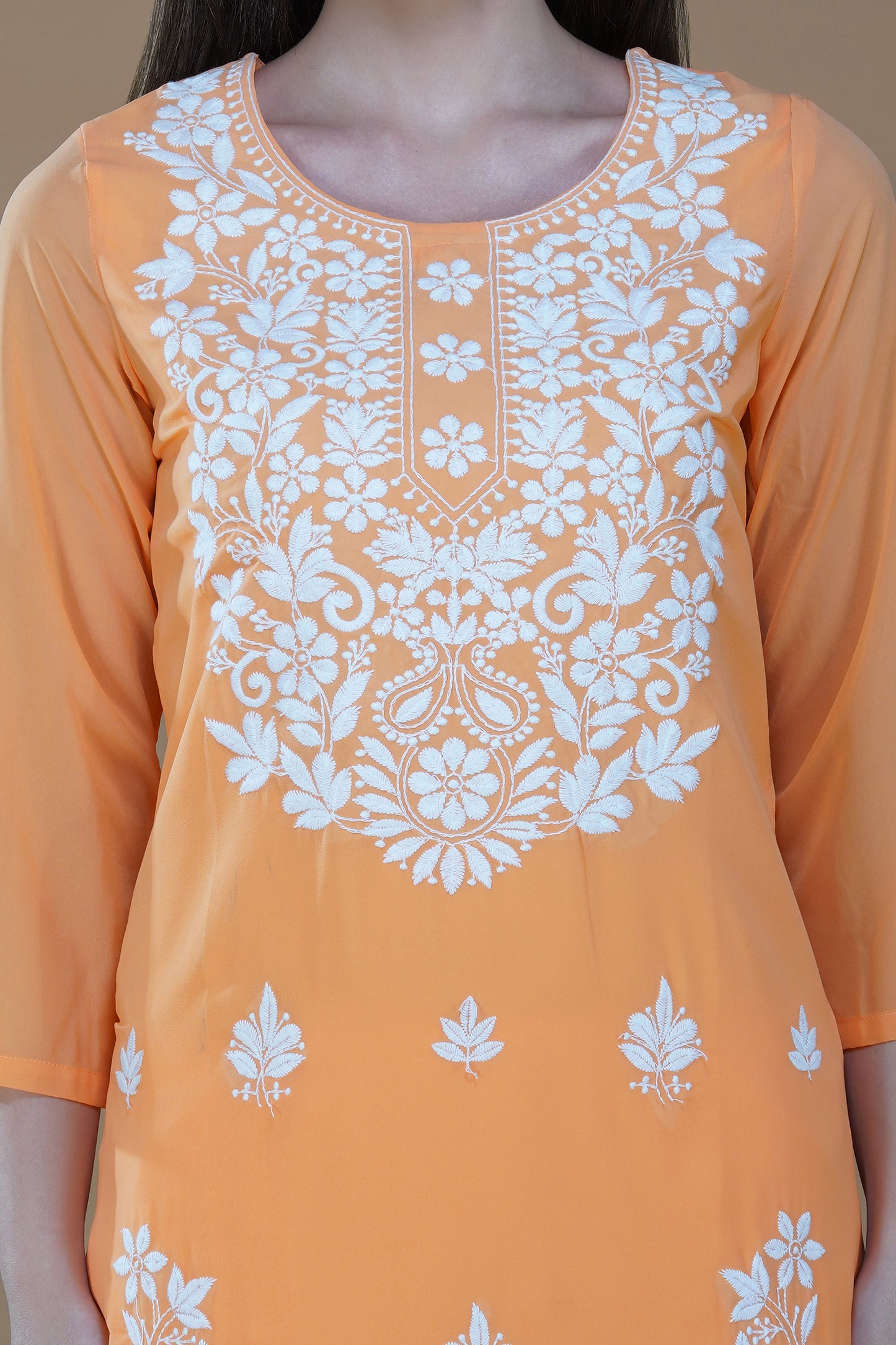 Vibrant Orange Georgette Lucknowi Chikankari Suit