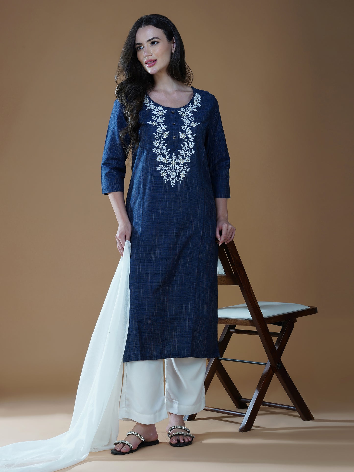 Indigo Blue Lucknowi Chikankari Khadi Cotton Kurta