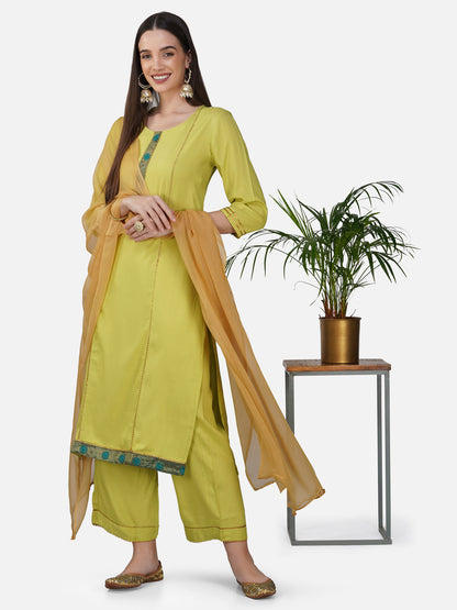 Lime Green Rayon Straight Kurta Set