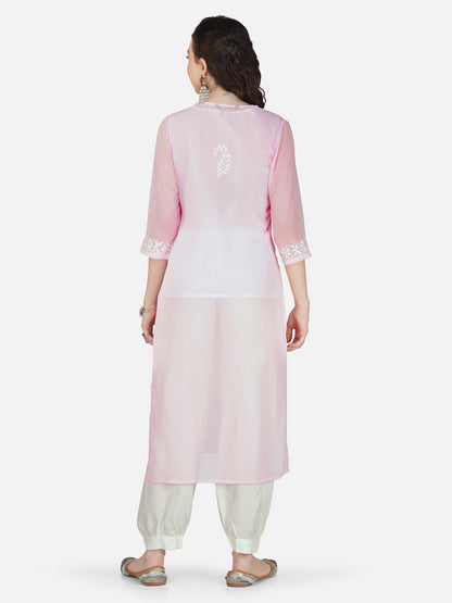 Rose Quartz Lucknowi Chikankari Embroidered Straight Kurta Set