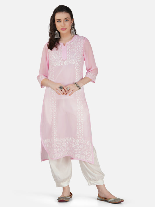 Rose Quartz Lucknowi Chikankari Embroidered Straight Kurta Set