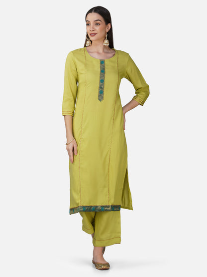 Lime Green Rayon Straight Kurta Set