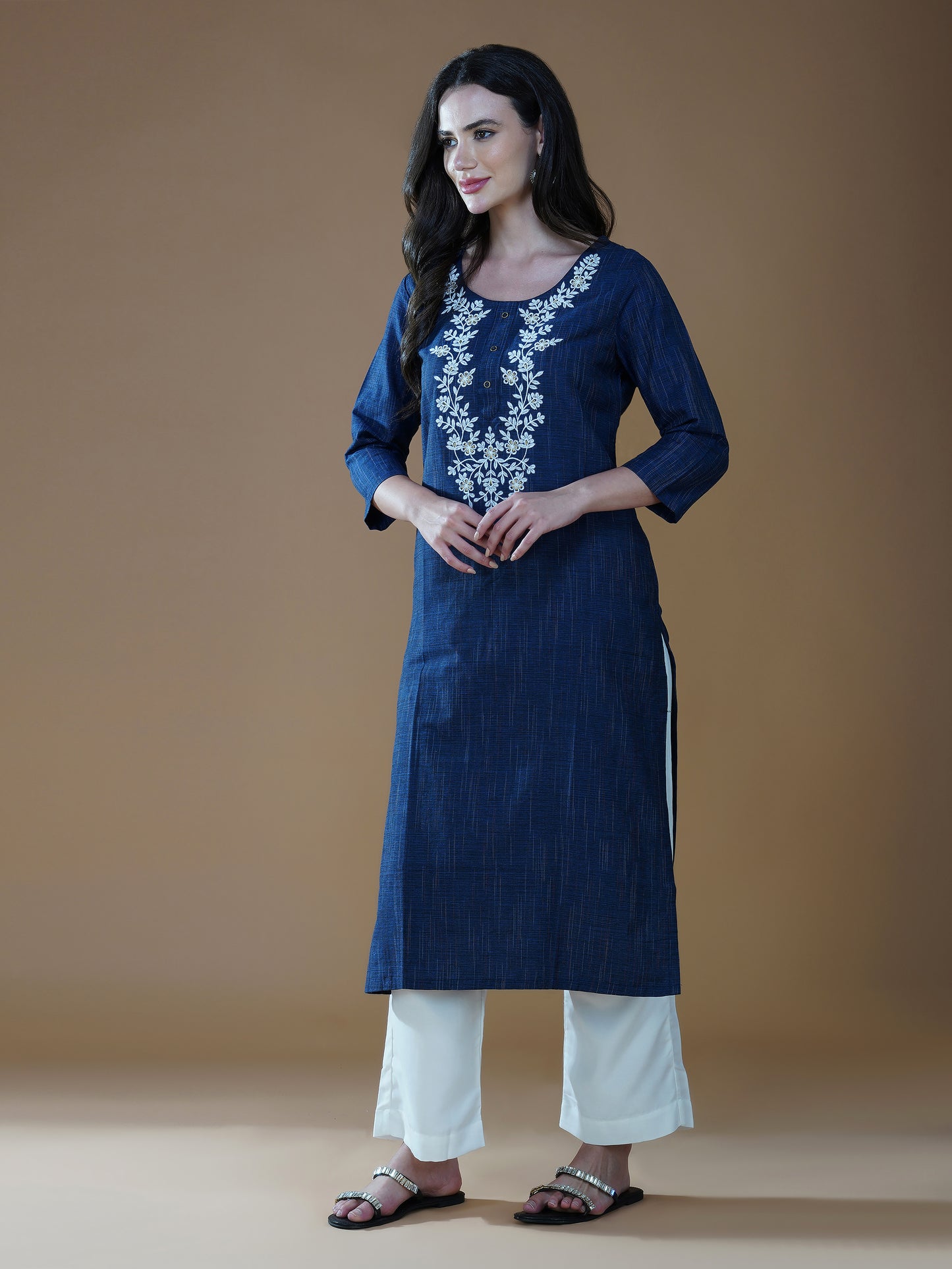 Indigo Blue Lucknowi Chikankari Khadi Cotton Kurta