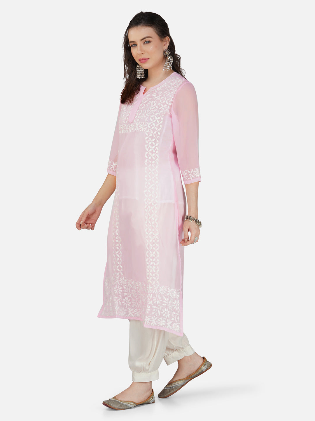 Rose Quartz Lucknowi Chikankari Embroidered Straight Kurta Set