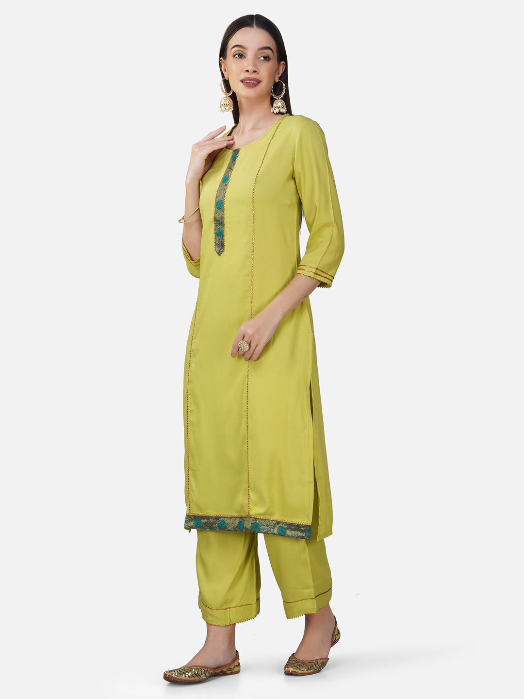 Lime Green Rayon Straight Kurta Set