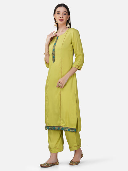 Lime Green Rayon Straight Kurta Set