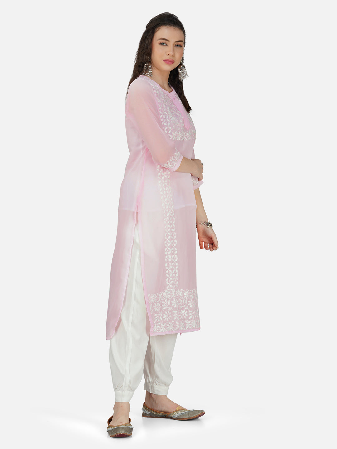 Rose Quartz Lucknowi Chikankari Embroidered Straight Kurta Set