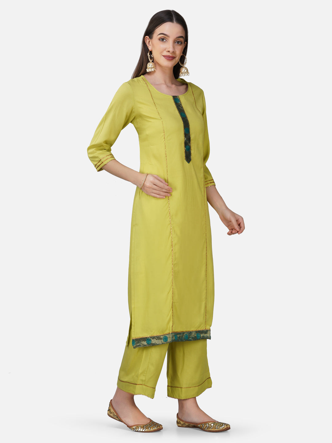 Lime Green Rayon Straight Kurta Set