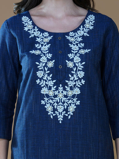 Indigo Blue Lucknowi Chikankari Khadi Cotton Kurta