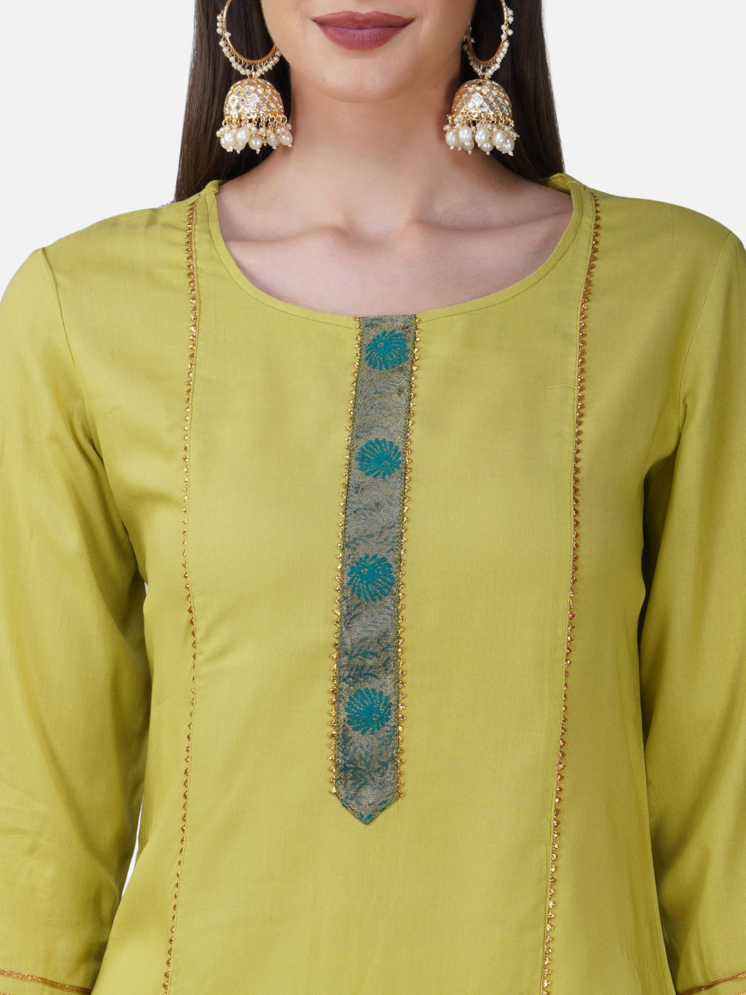 Lime Green Rayon Straight Kurta Set