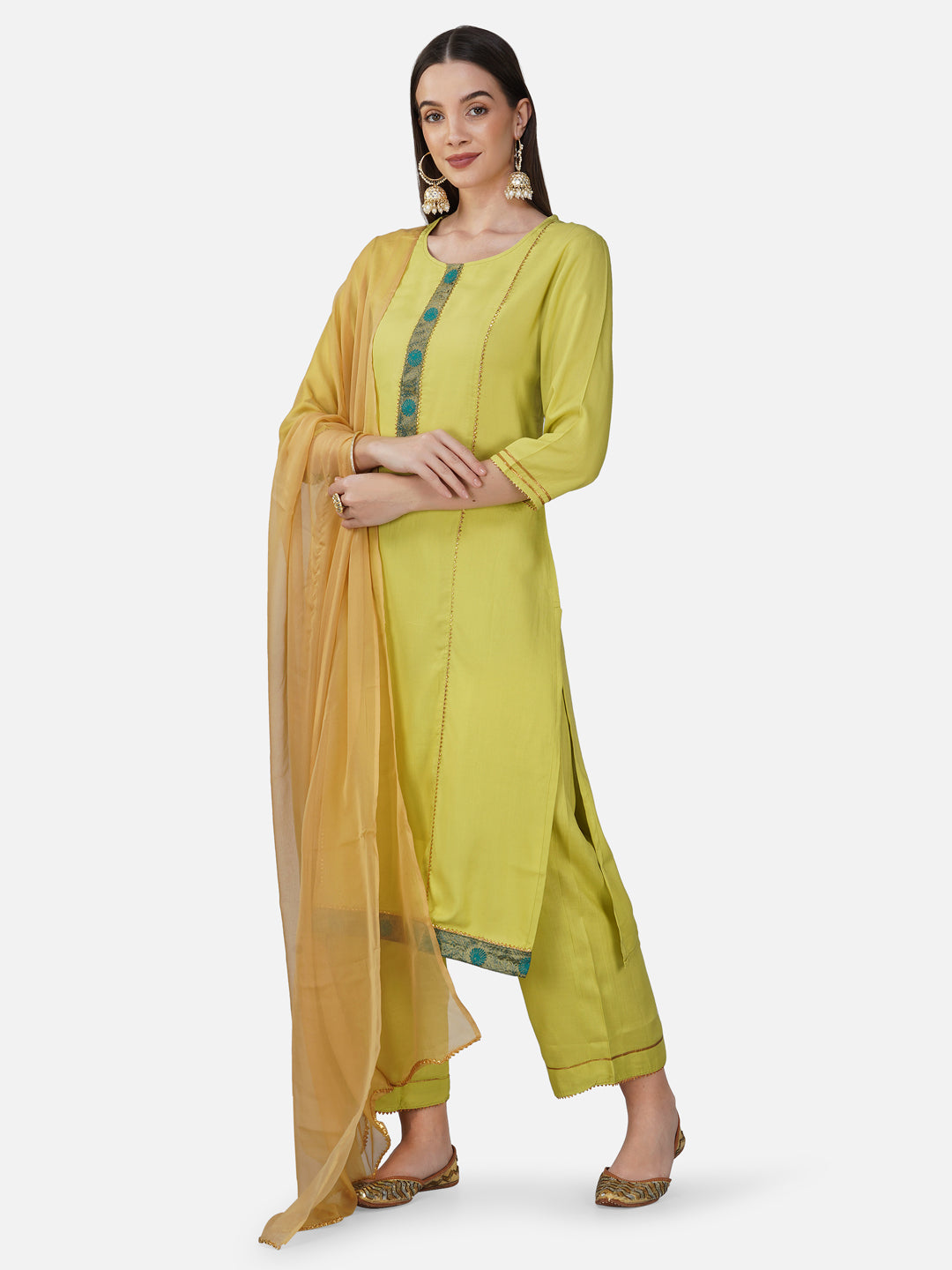 Lime Green Rayon Straight Kurta Set