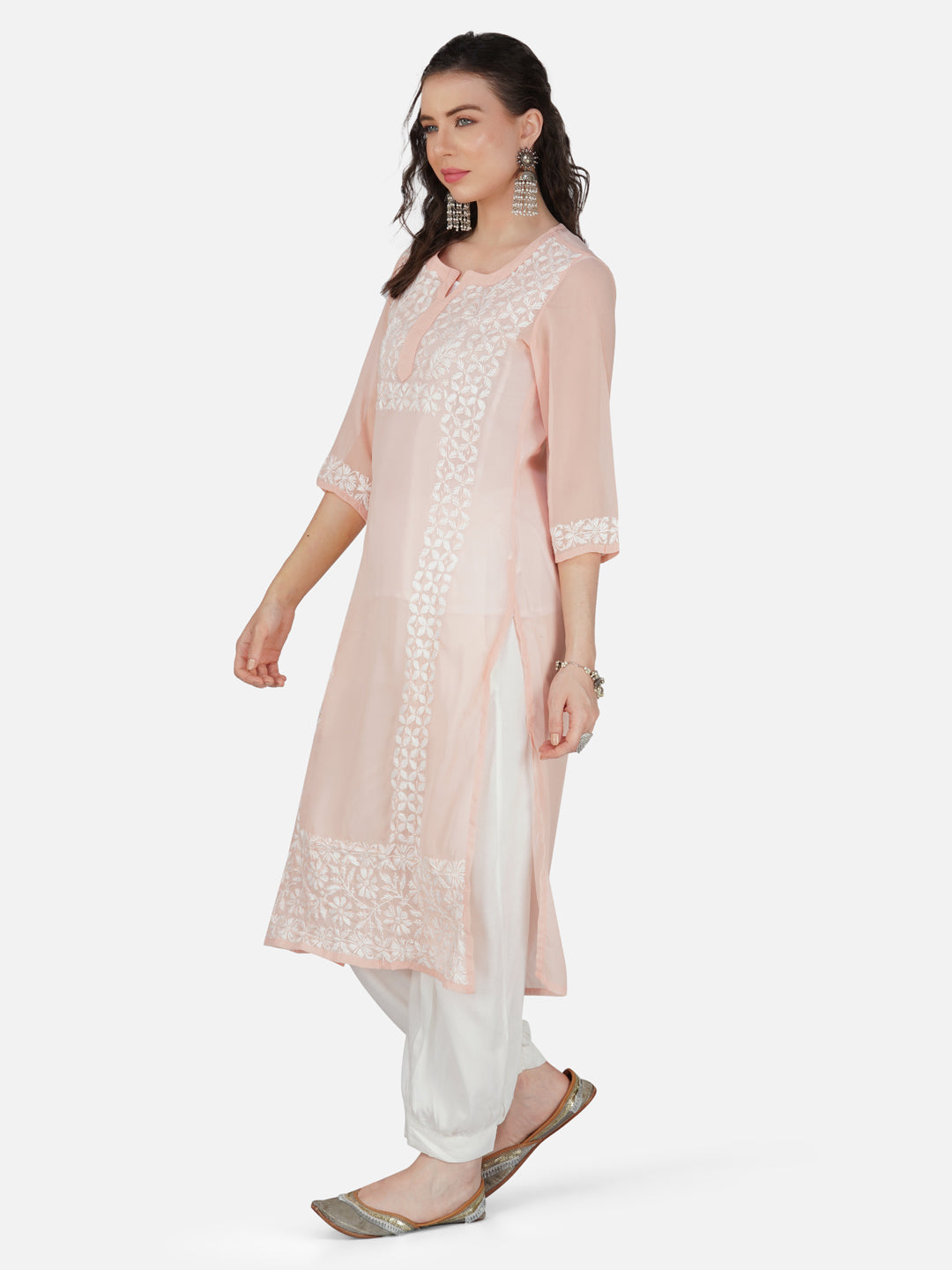 Peach Blossom Lucknowi Chikankari Embroidered Straight Kurta Set