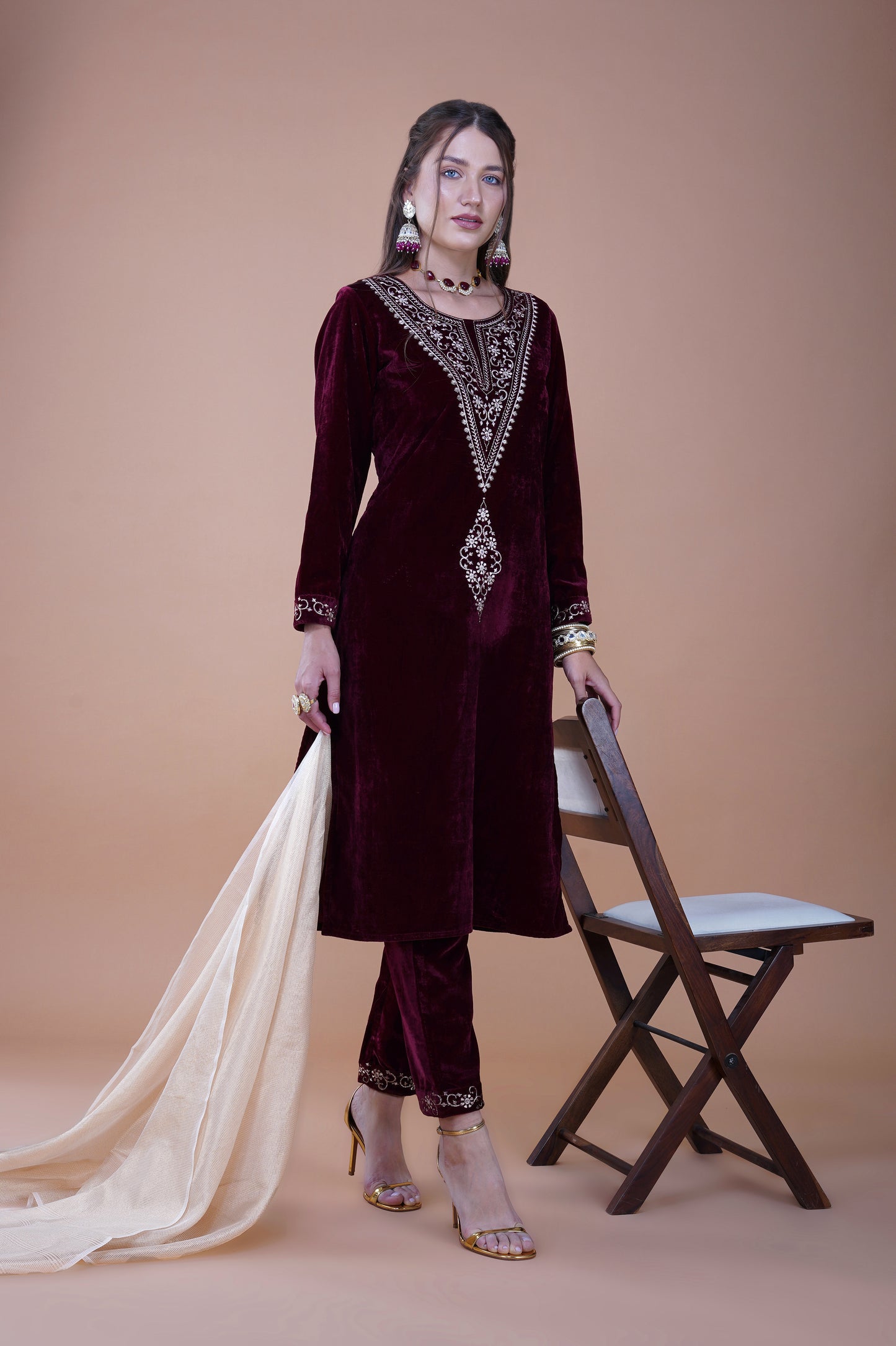 Opulent Maroon Velvet Handcrafted Suit