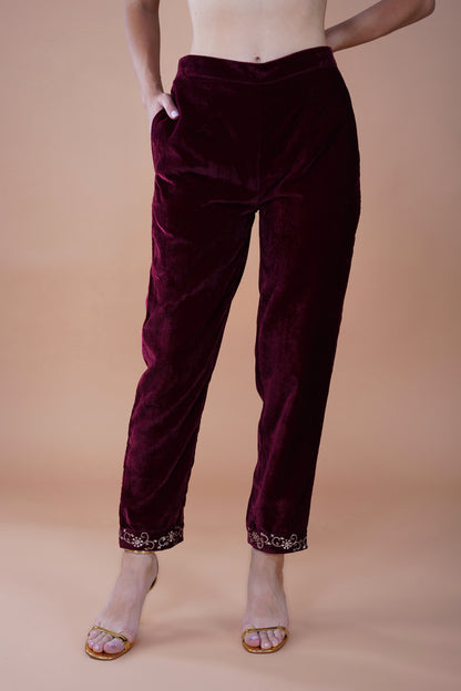 Opulent Maroon Velvet Handcrafted Suit