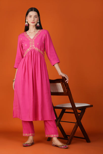 Fuchsia Glow Chanderi Silk Kurta Set