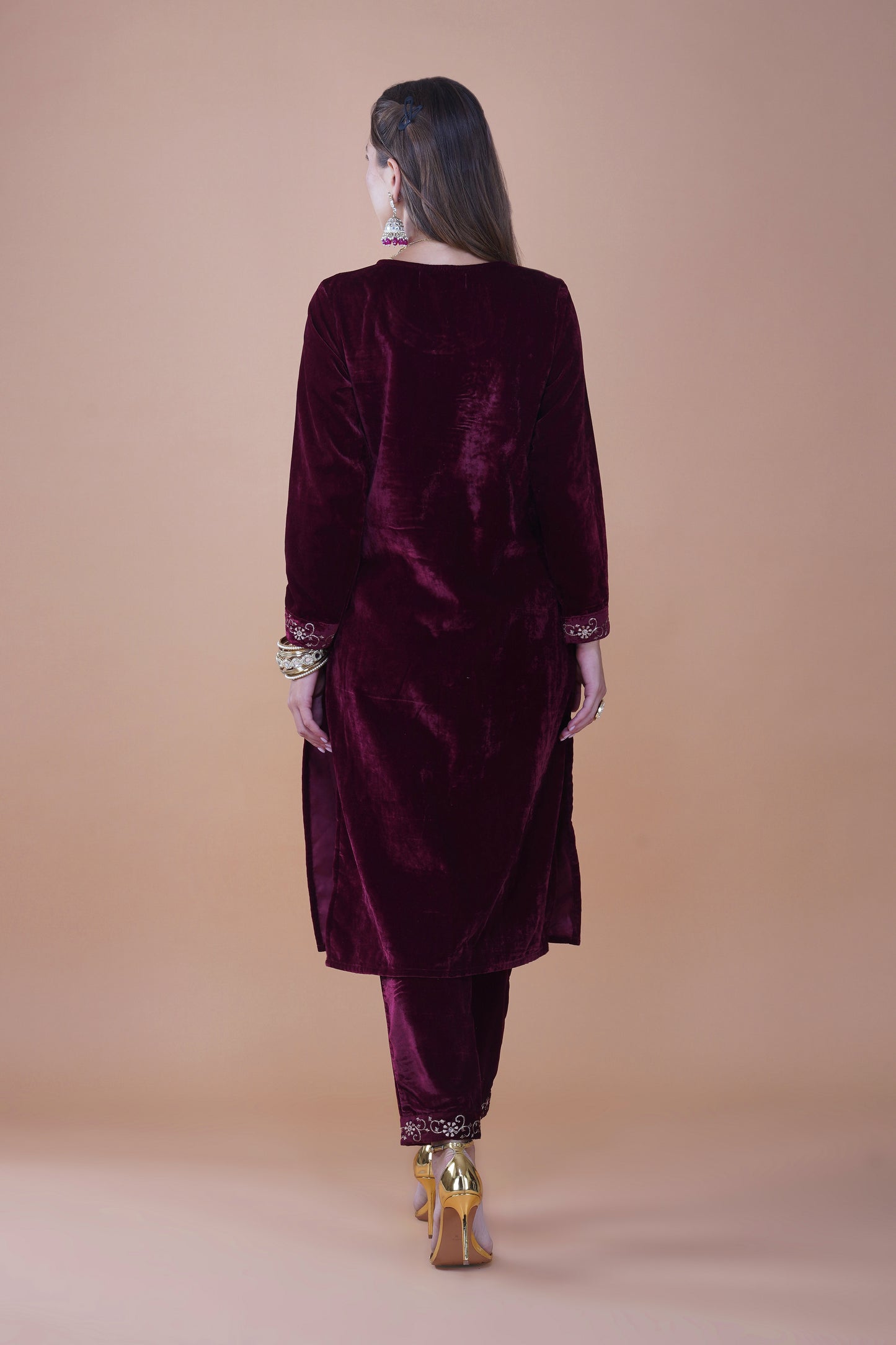 Opulent Maroon Velvet Handcrafted Suit