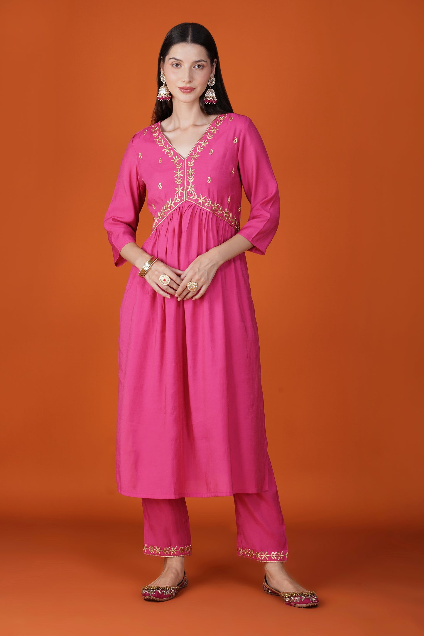 Fuchsia Glow Chanderi Silk Kurta Set