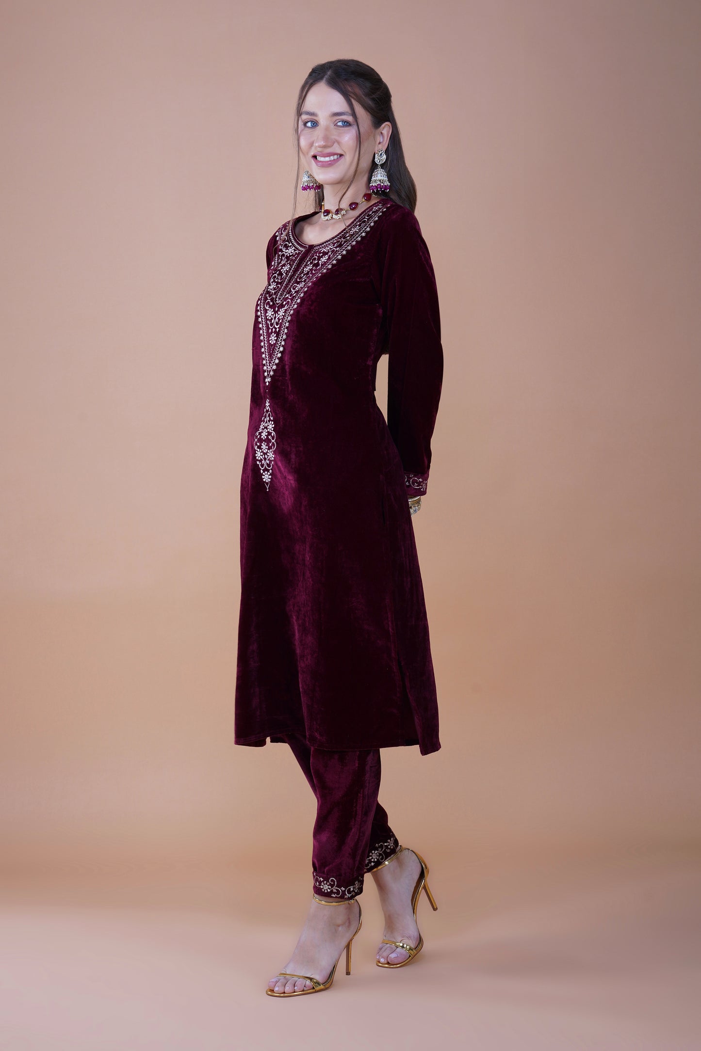 Opulent Maroon Velvet Handcrafted Suit