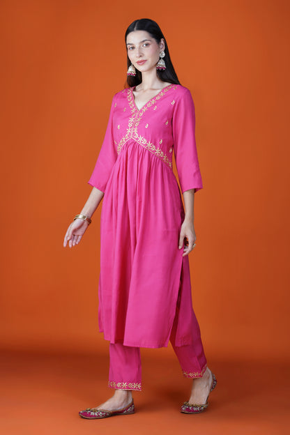 Fuchsia Glow Chanderi Silk Kurta Set