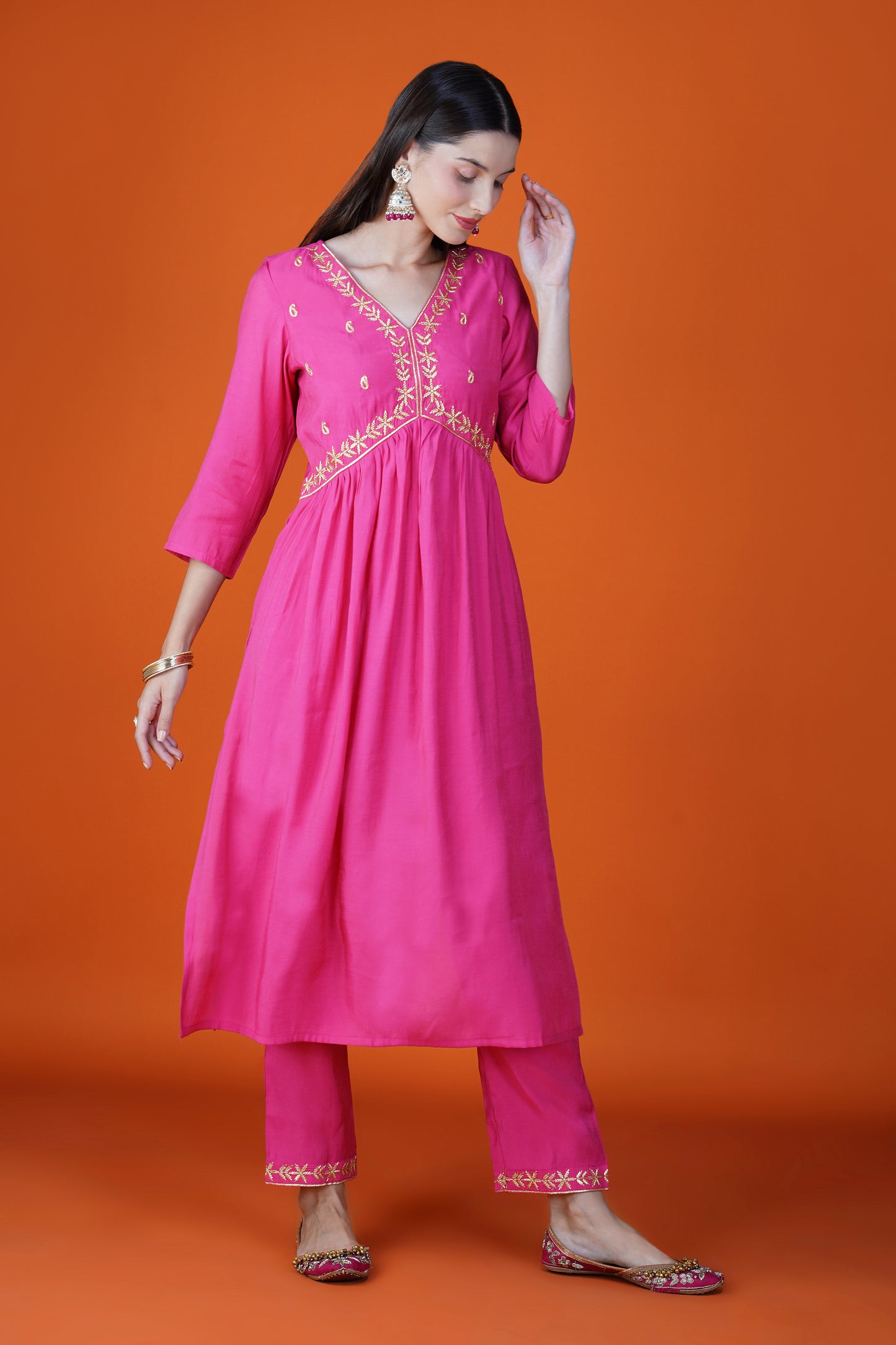 Fuchsia Glow Chanderi Silk Kurta Set