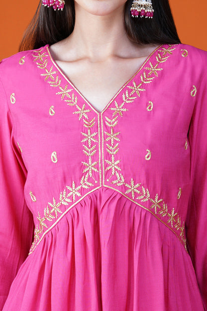 Fuchsia Glow Chanderi Silk Kurta Set