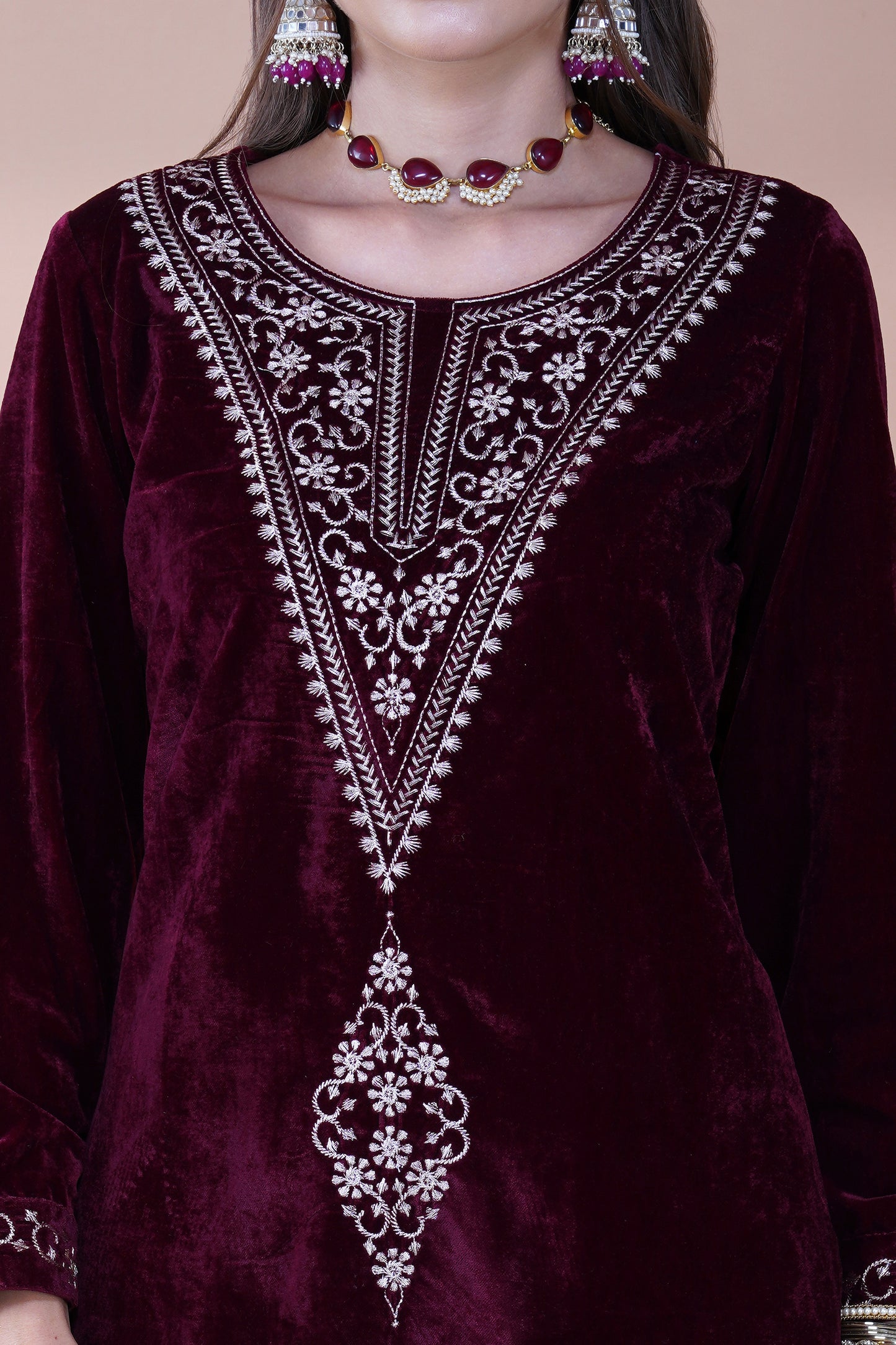 Opulent Maroon Velvet Handcrafted Suit