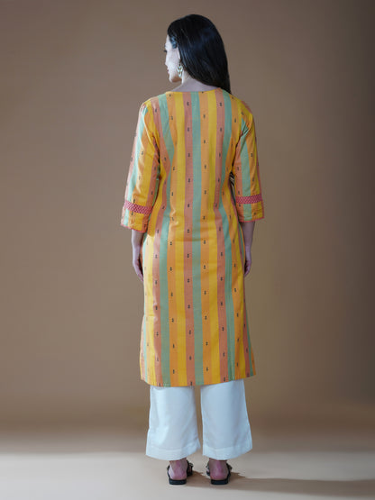 Golden Glow Striped Cotton Kurta