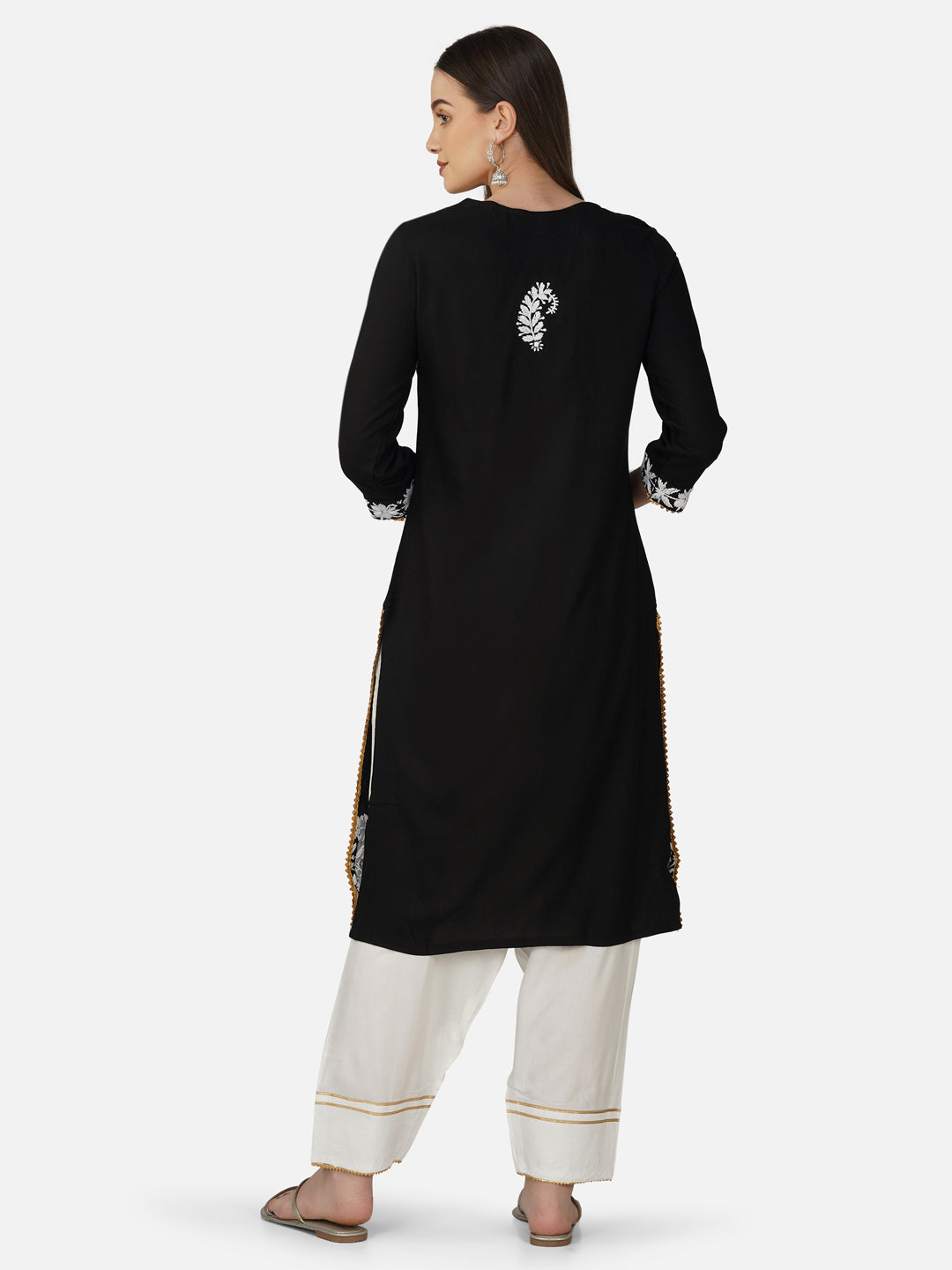 Classic Black Cotton Kurta Set with Lucknowi Chikankari Embroidery